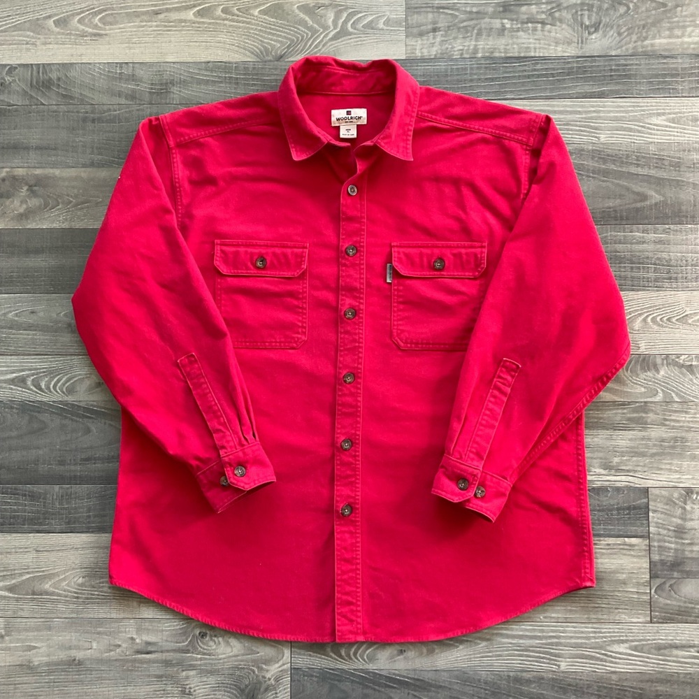 VTG Woolrich Heavyweight Chamois Shirt Men’s XL Red 100% Cotton Button Up 6460